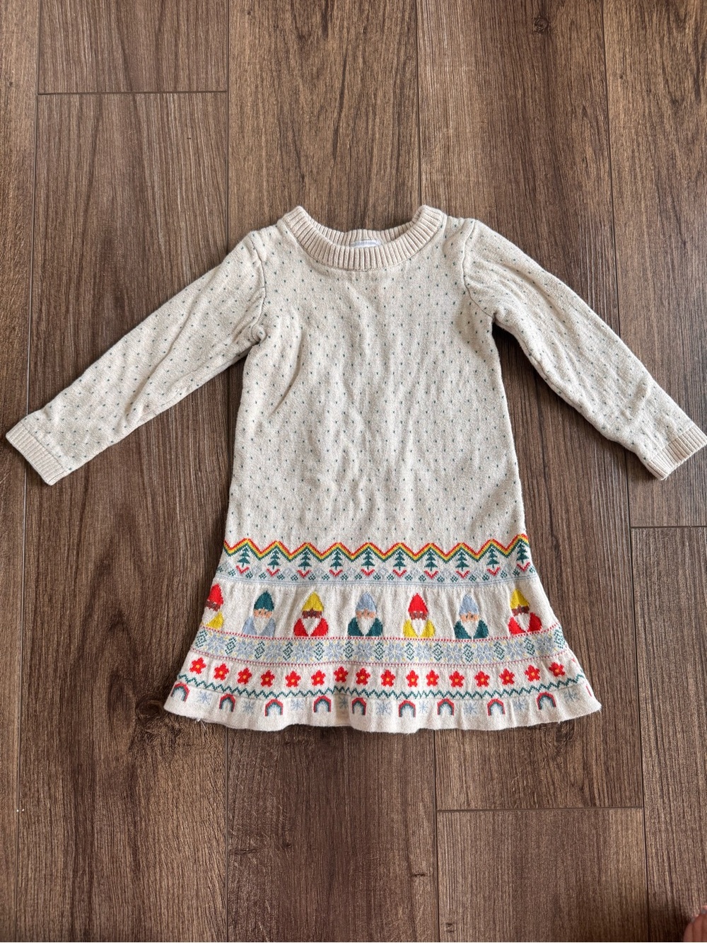 Hanna Andersson Baby Holiday Sweater Dress, Rainbow Gnomes on Ecru
18-24 mos